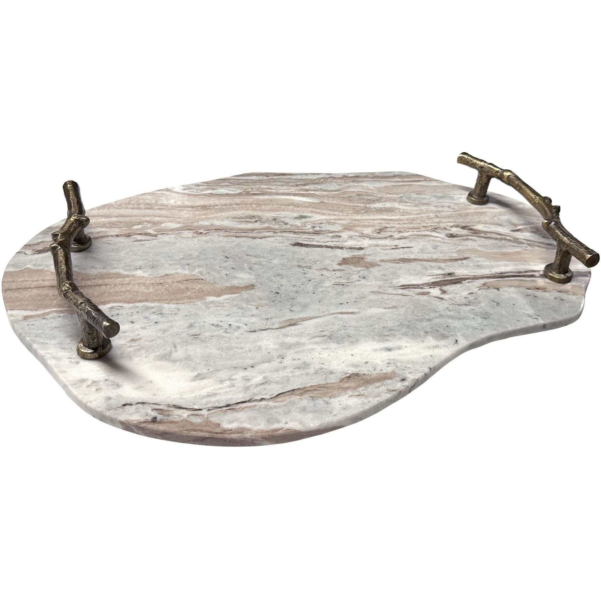 Stone And Twig Natural Marble and Cast Aluminum Indoor-Outdoor Tray