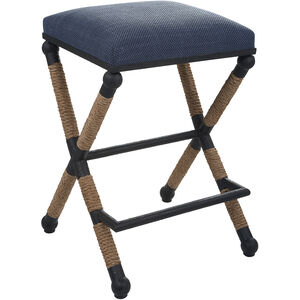 Firth 28 inch Rustic Iron and Natural Fiber Rope with Navy Counter Stool