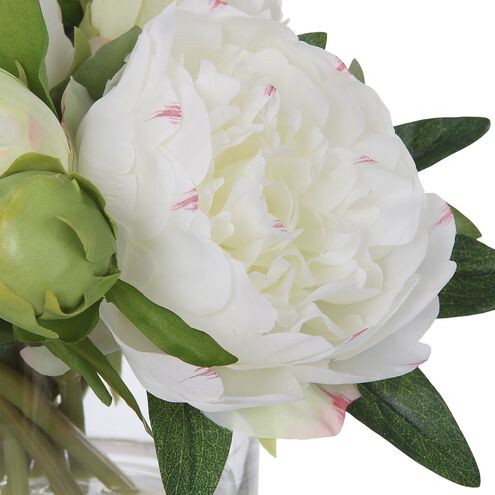 Garden Peony White and Green with Clear Glass Bouquet