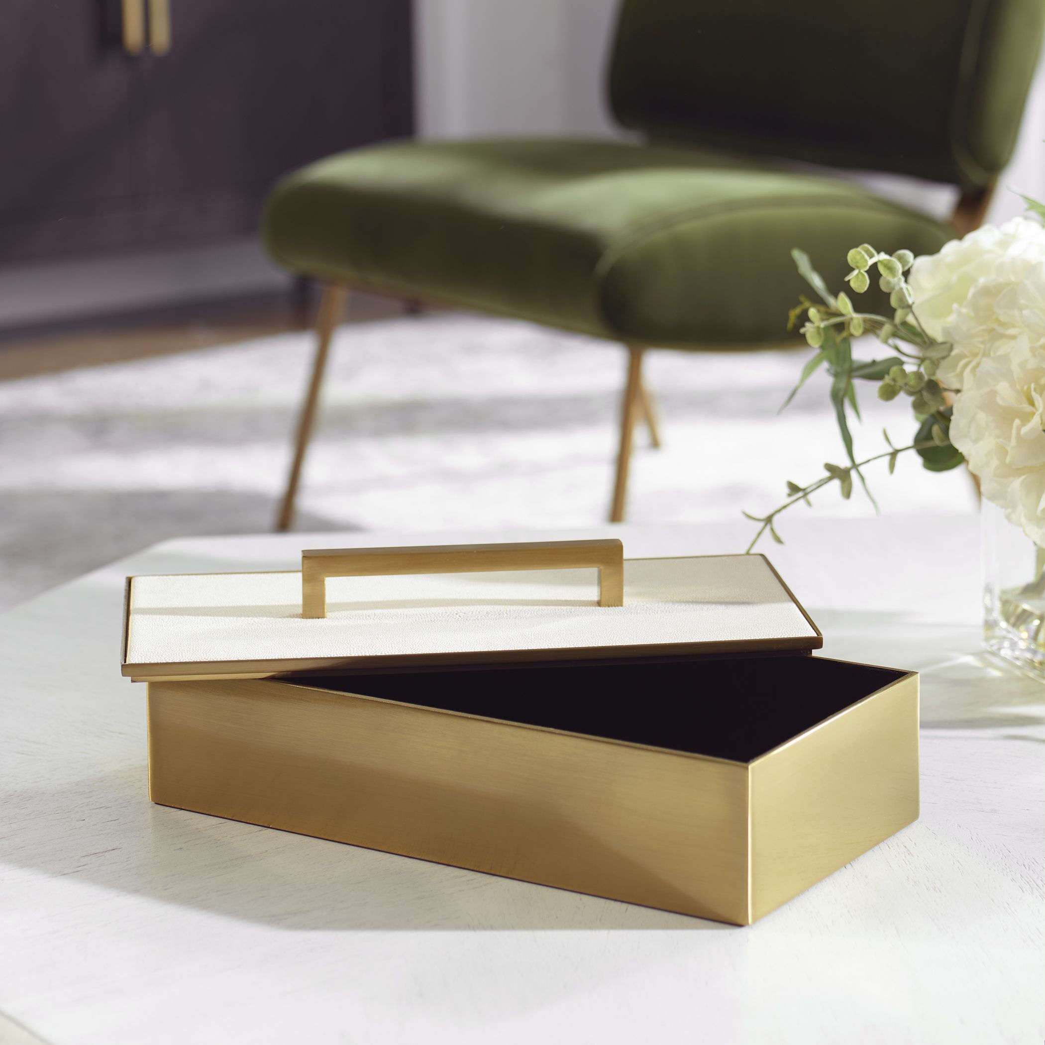 Wessex 14 inch Classic Brass and White Faux Shagreen Box