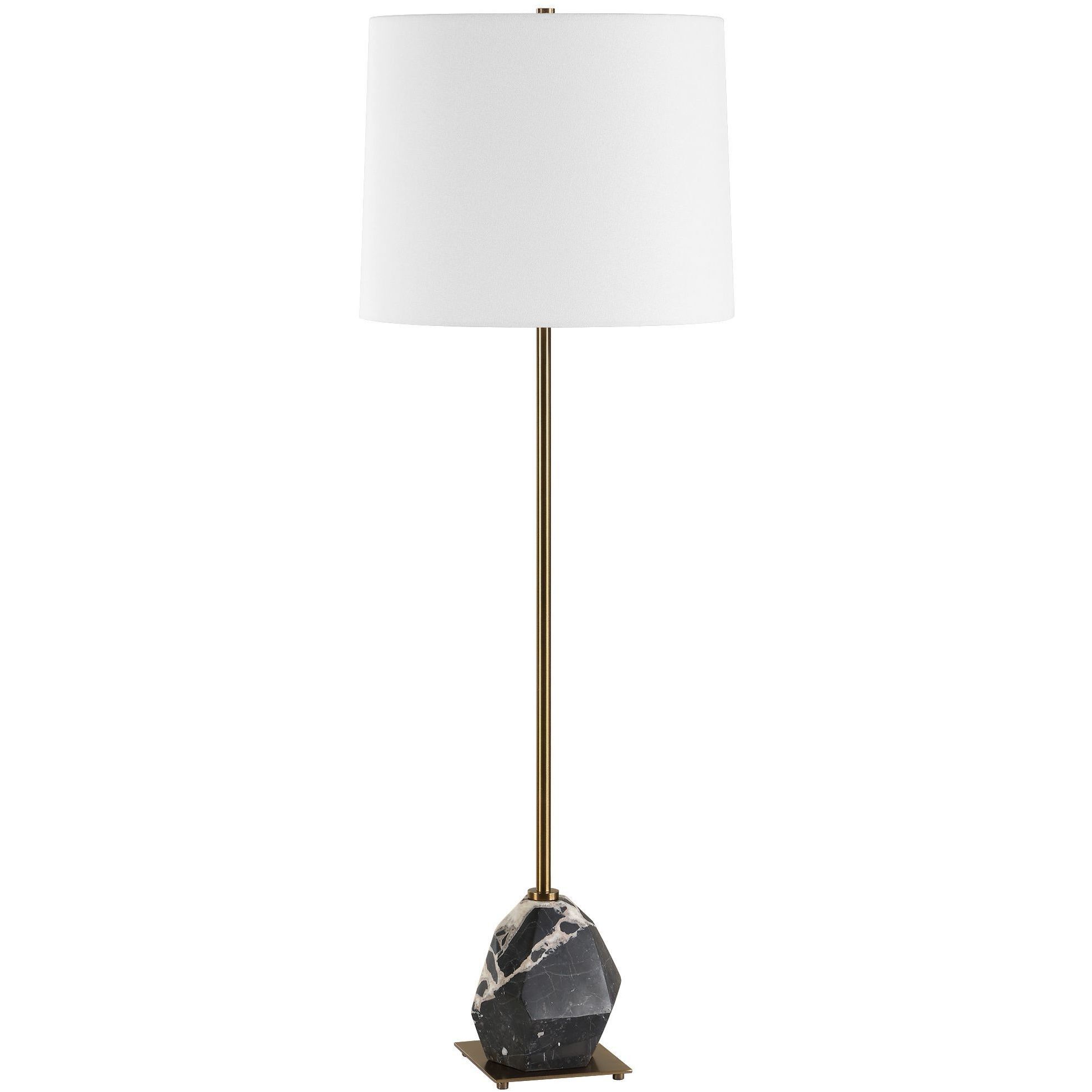 Rowland 37 inch 100.00 watt Black And White Panda Marble and Antique Brass Buffet Lamp Portable Light