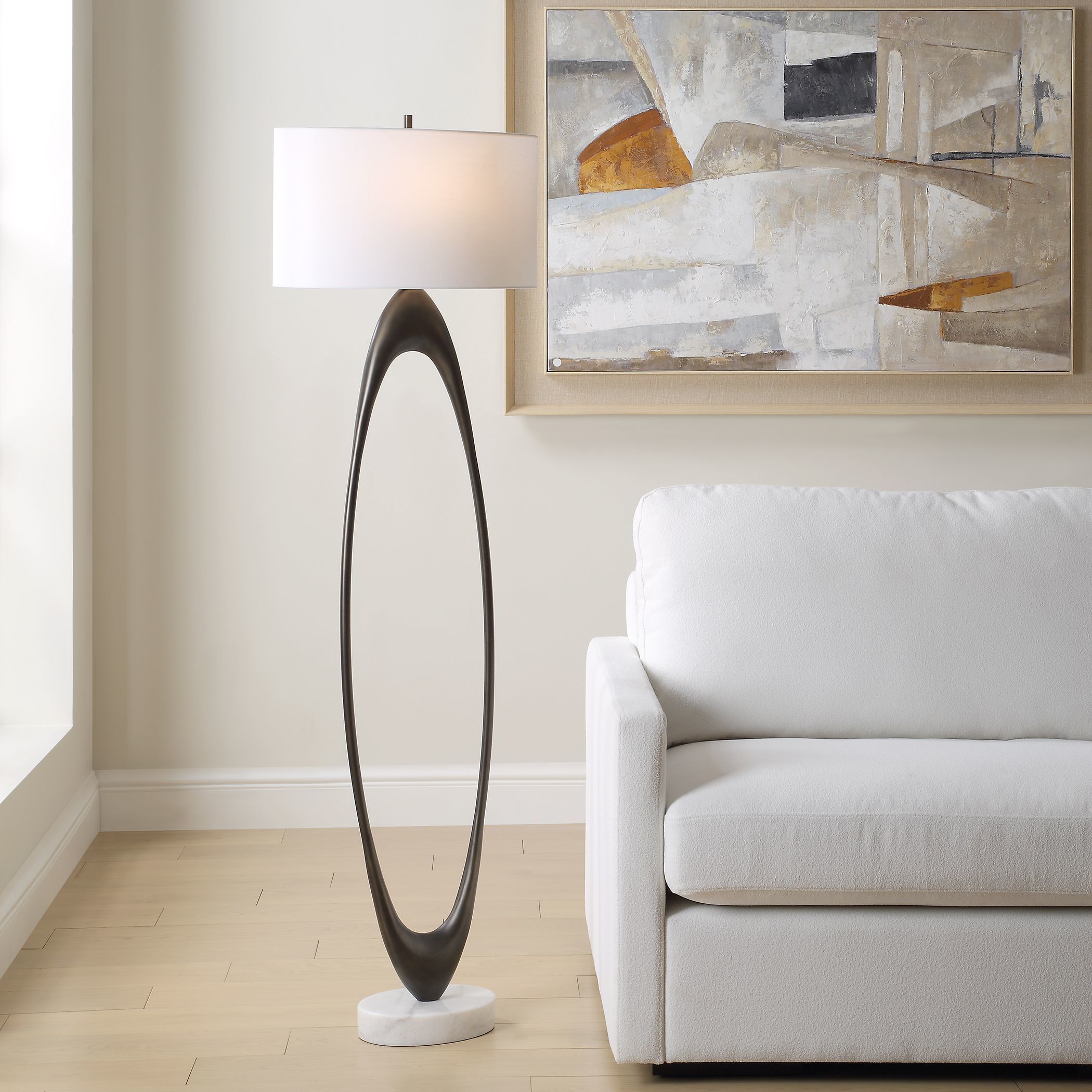 Sonic 65 inch 150 watt Dark Bronze and White Marble with Antique Brass Floor Lamp Portable Light
