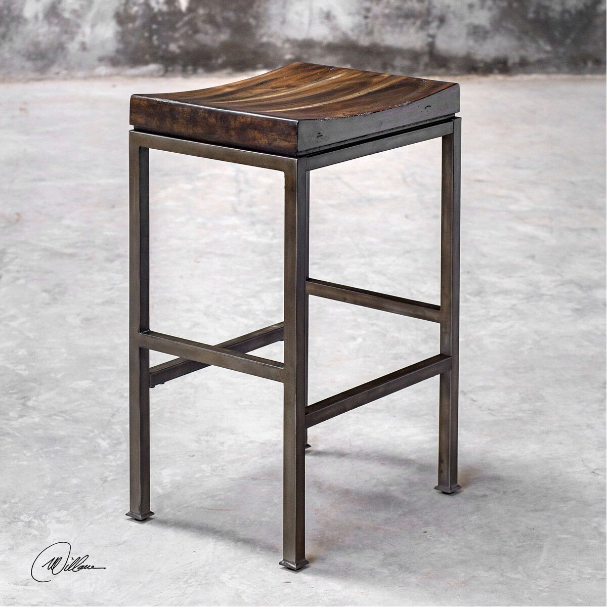 Beck 30 inch Burnished Dark Walnut and Brushed Steel Bar Stool
