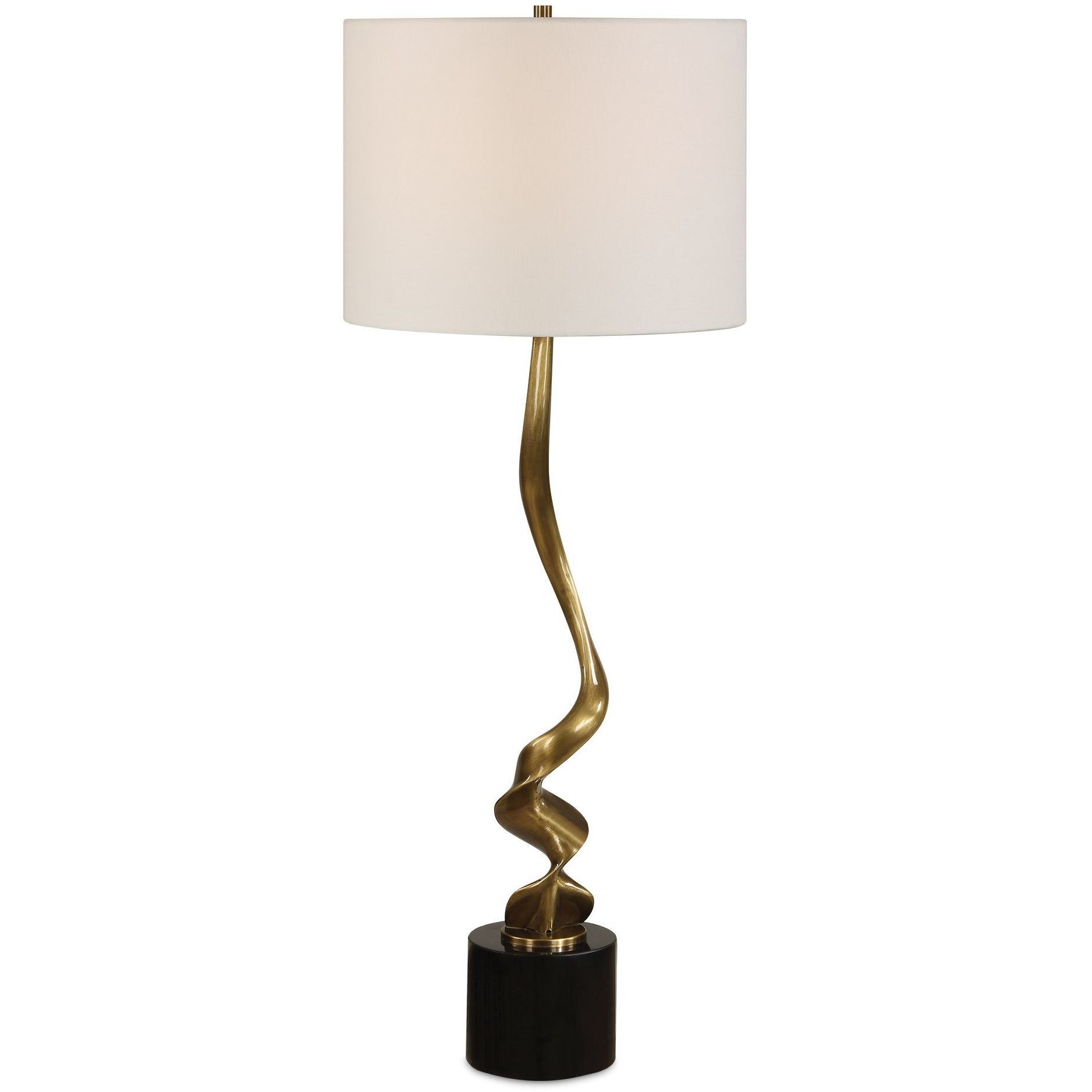 Spiraling 35 inch 7 watt Antique Brass and Black Marble Cordless Buffet Lamp Portable Light