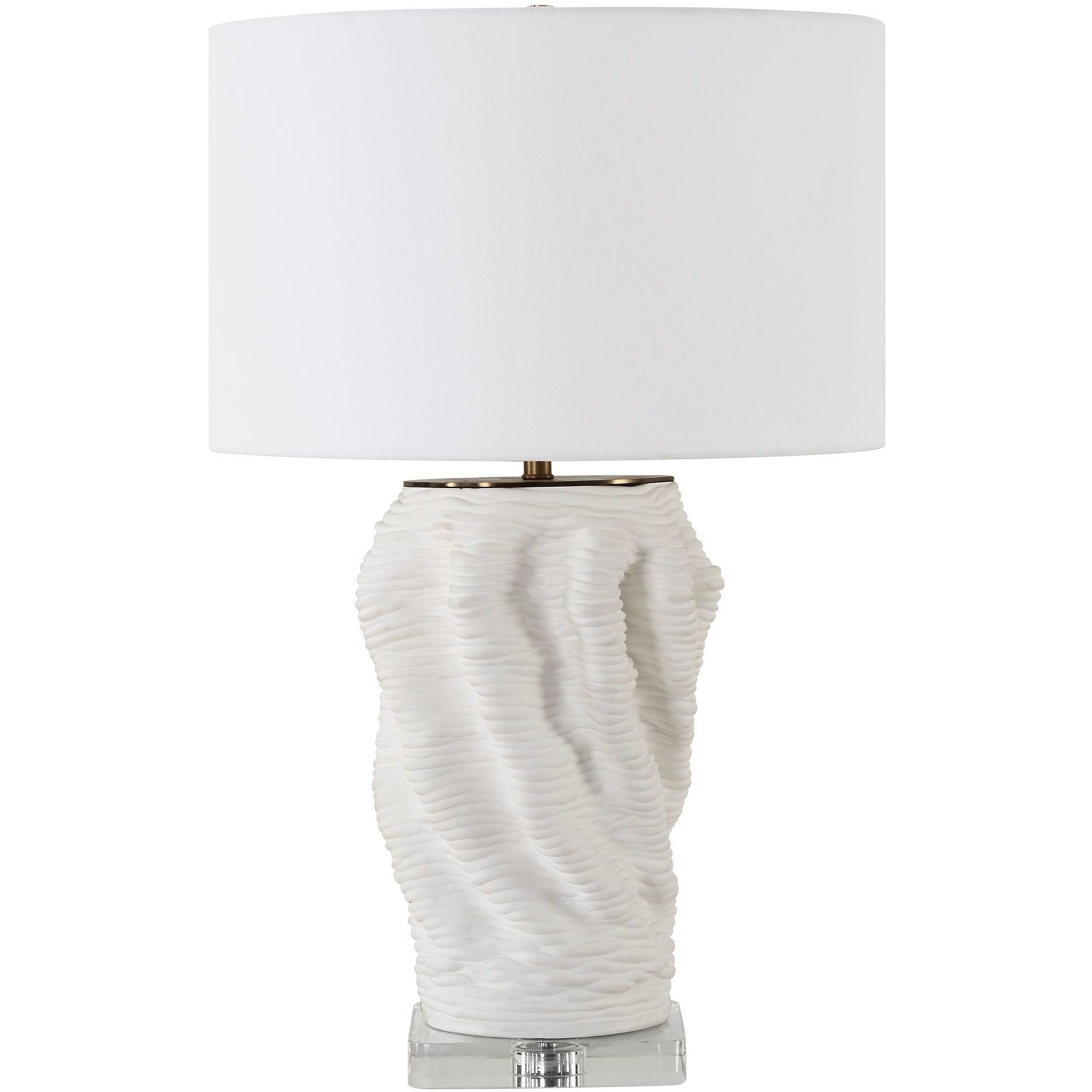 Stratified 28 inch 150.00 watt Matte White Glaze with Brass and Crystal Table Lamp Portable Light