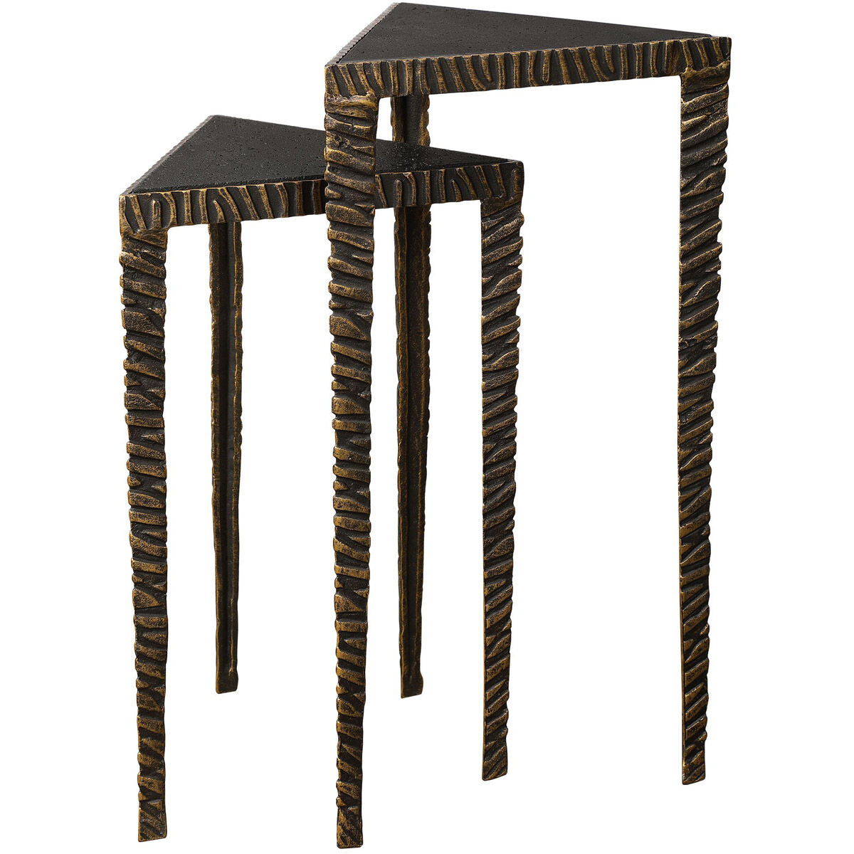 Samiria 23 X 12 inch Dark Bronze And Luxe Gold with Black Lava Stone Accent Tables, Set of 2