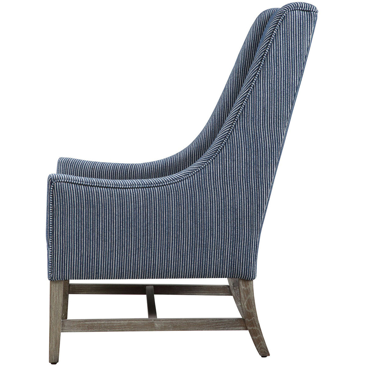 Galiot Blue and White Fabric with Natural Wood Accent Chair