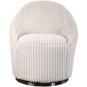 Crue Ivory Chenille Fabric and Brushed Black Nickel Swivel Chair