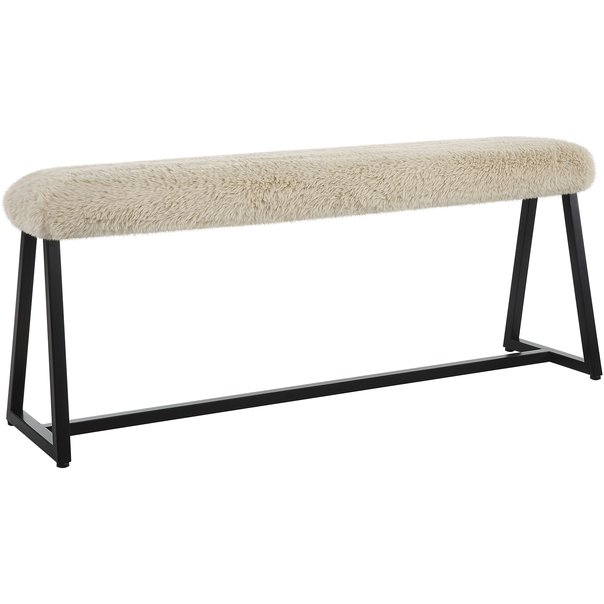 Taupo Beige Faux Sheepskin and Matte Black Bench