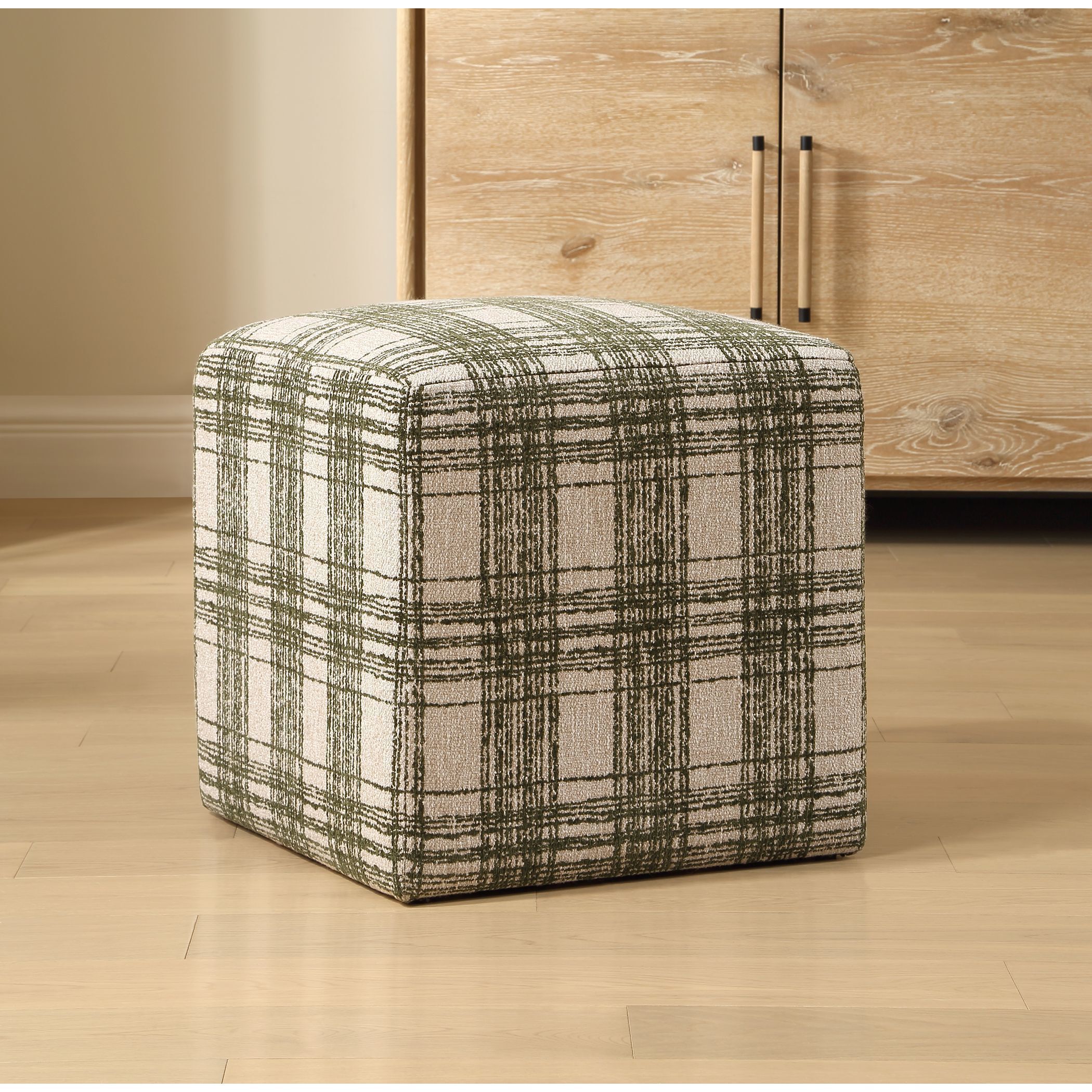 Joie 18 inch Ireland Green Plaid Chenille Ottoman