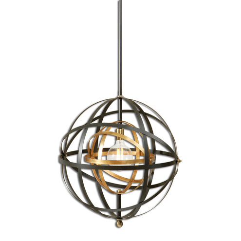 Rondure 1 Light 23 inch Dark Oil Rubbed Bronze Pendant Ceiling Light, able to be installed on a sloped ceiling, with the pivot ball at the canopy