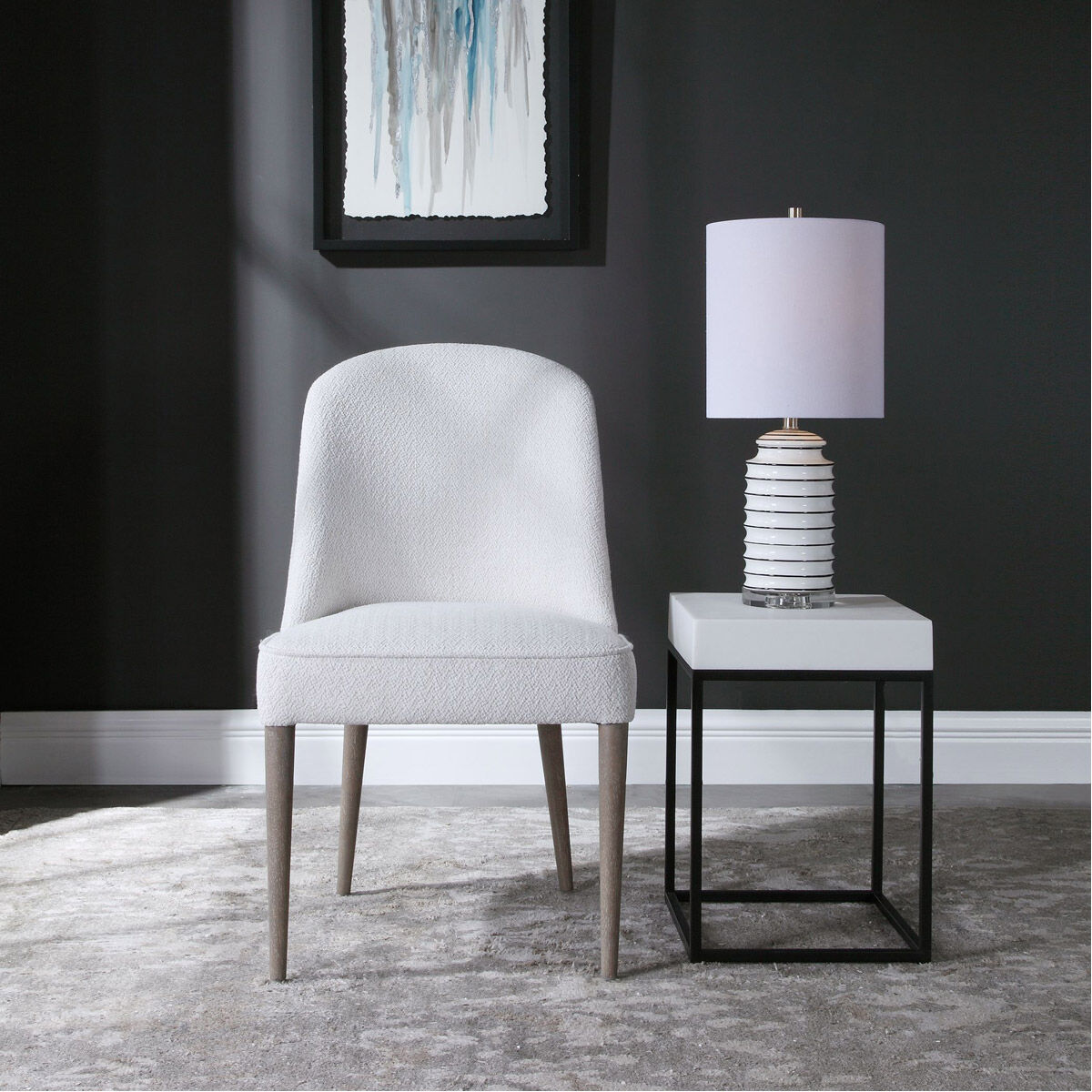 Brie Off-White Textured Fabric and Light Walnut Armless Chairs, Set of 2