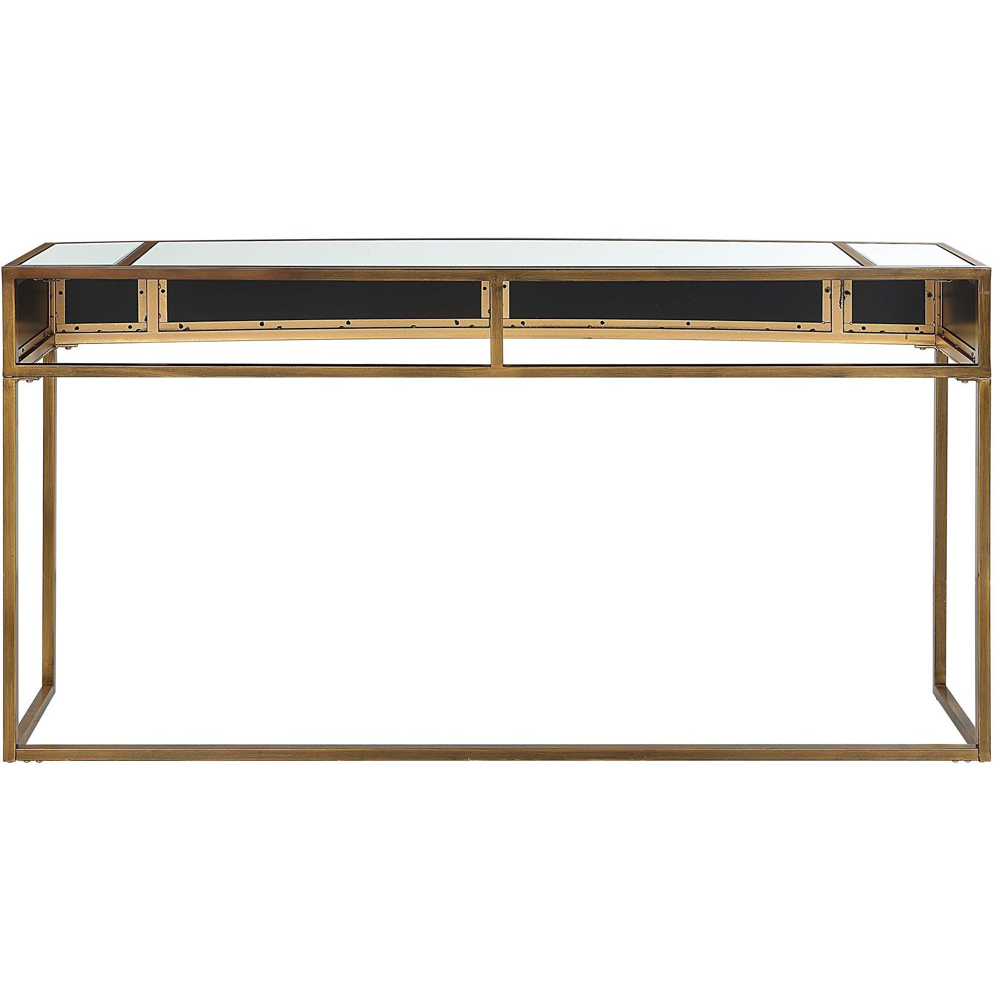Reflect 62 inch Brushed Aged Gold and Mirrored Accents Mirrored Console Table