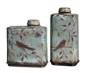 Freya Distressed Crackled Light Sky Blue Ceramic Containers