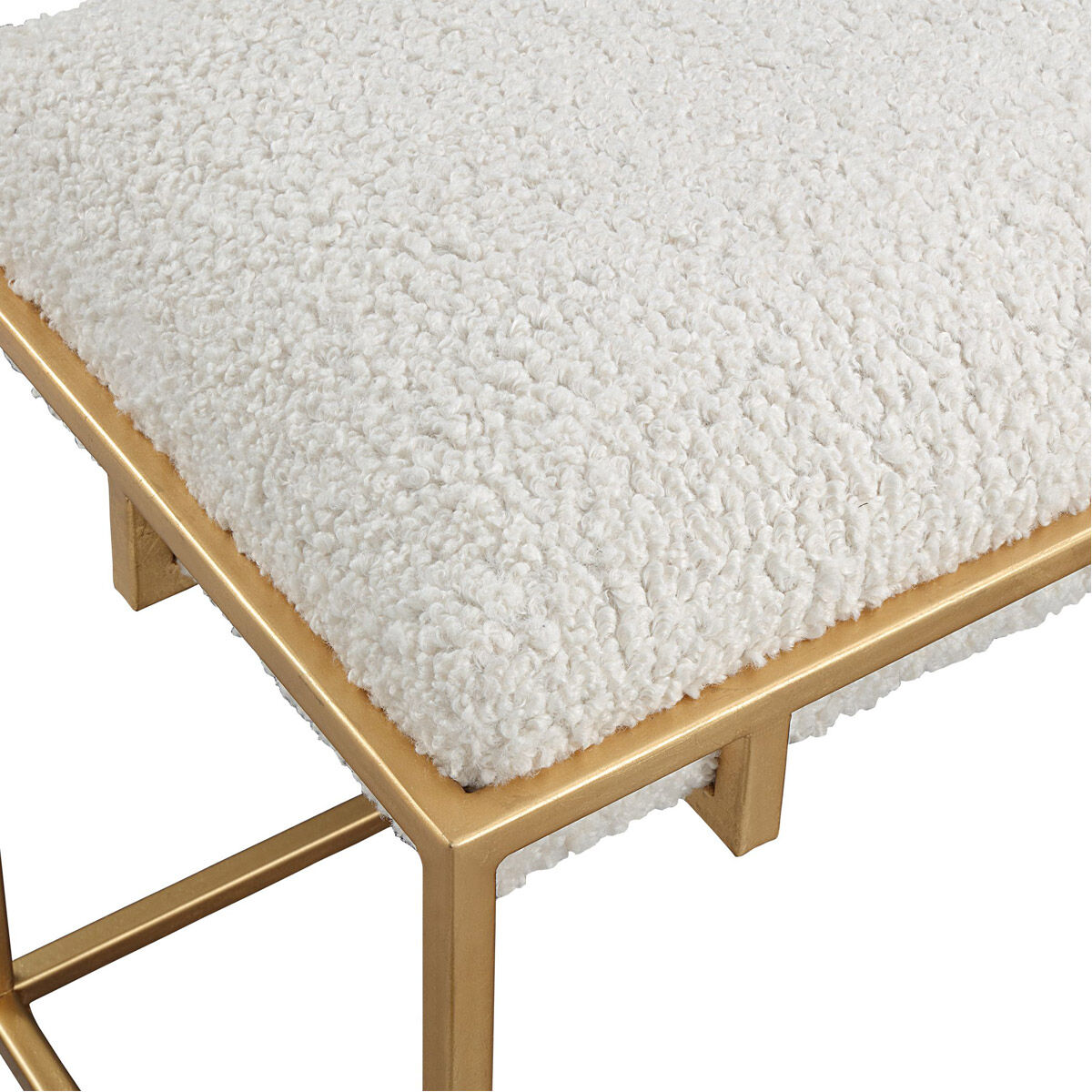 Paradox Gold Leafed Iron Frame with White Faux Shearling Bench