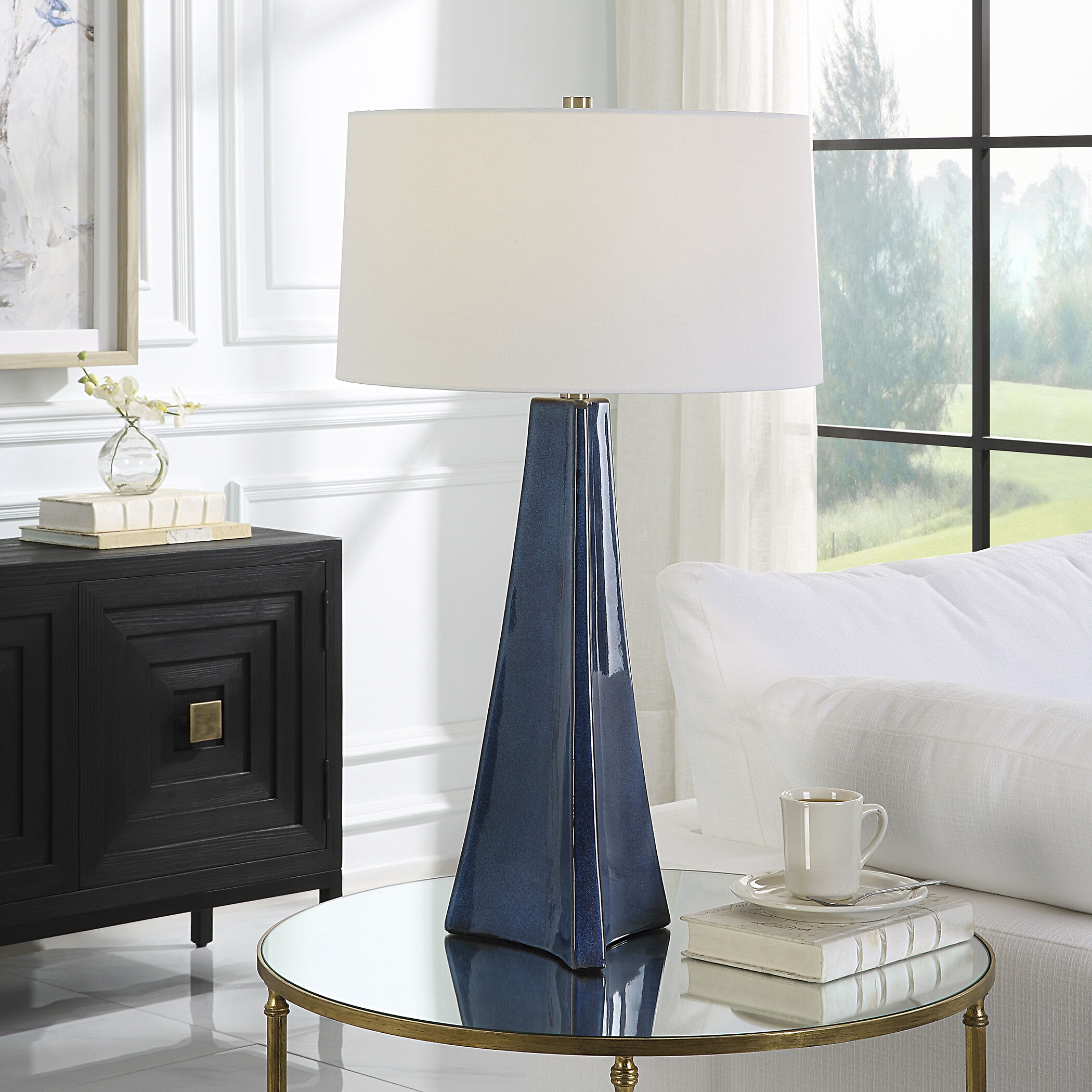 Teramo 32 inch 150 watt Blue Ombre and Brushed Nickel Table Lamp Portable Light