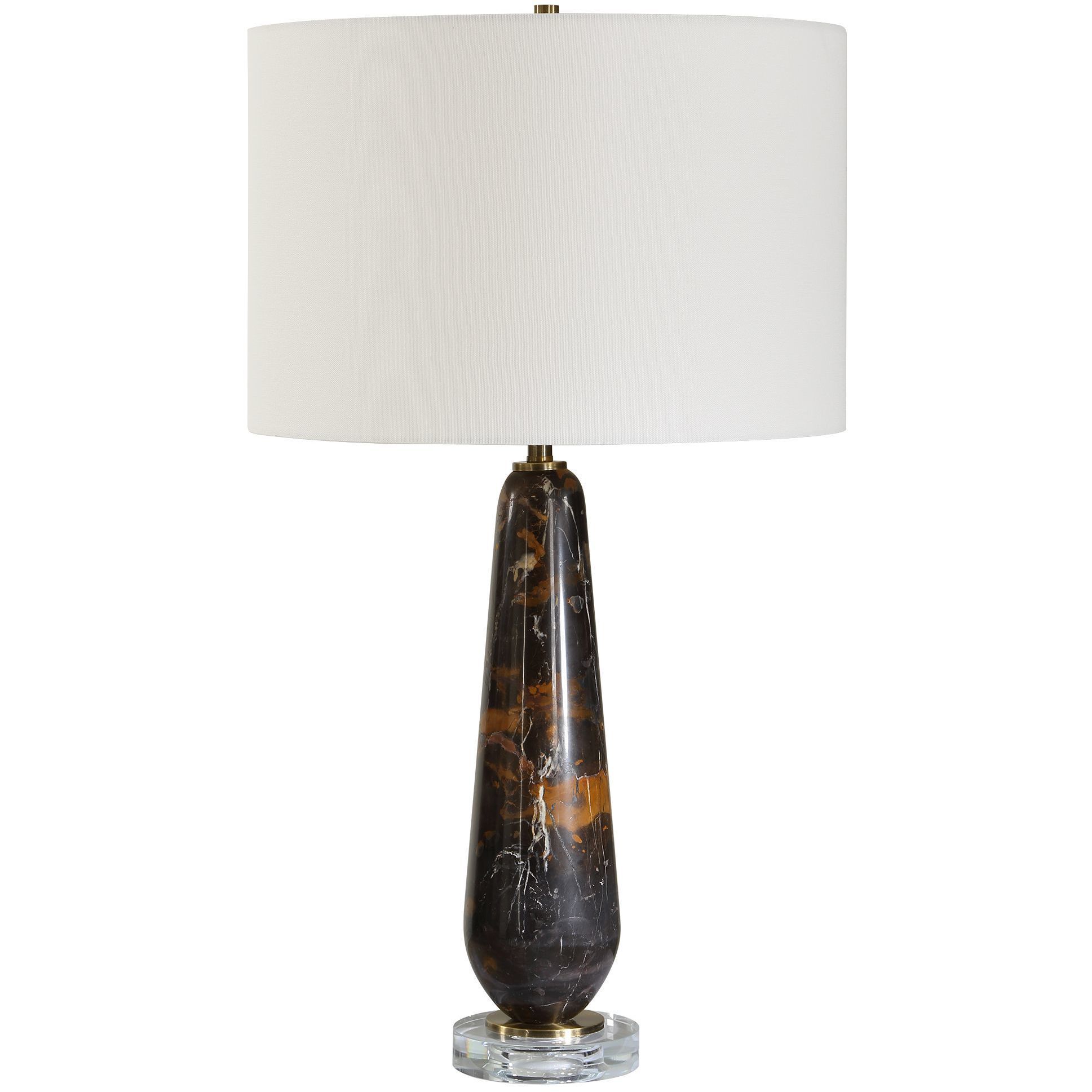 Dames 26.75 inch 150 watt Dark Marble and Crystal with Antique Brass Table Lamp Portable Light