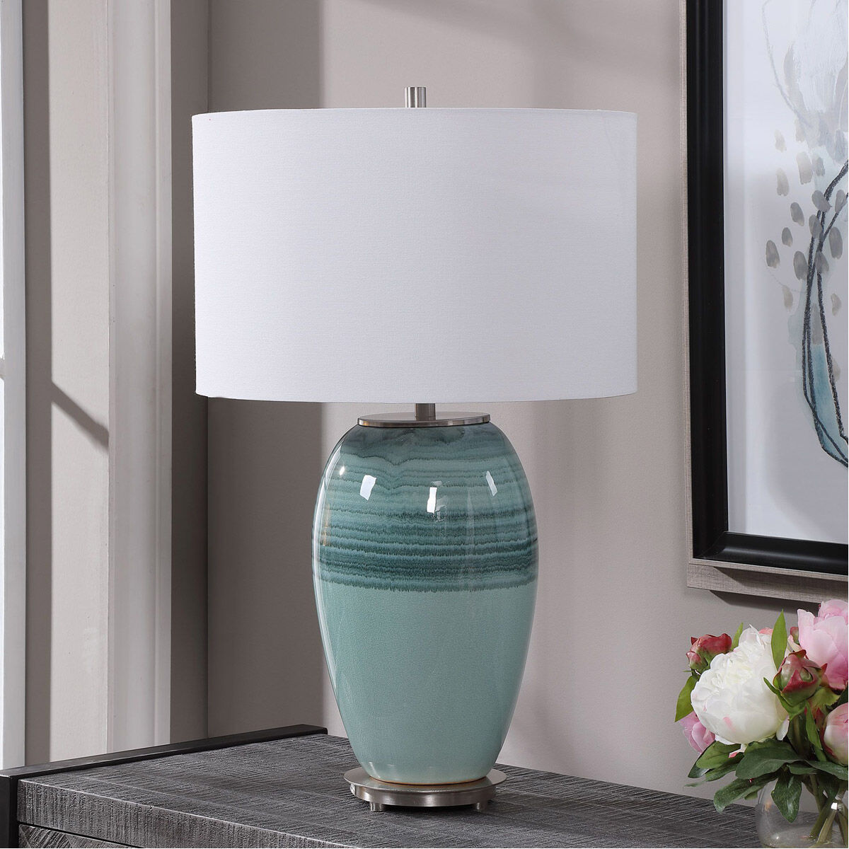 Caicos 27 inch 150.00 watt Aqua And Teal Crackle Glaze Table Lamp Portable Light