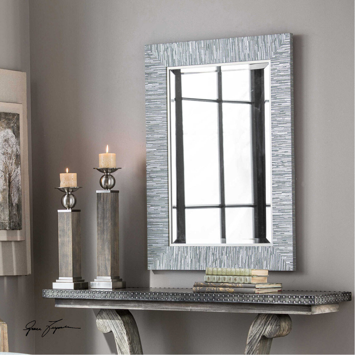 Belaya 38 X 28 inch Gray Wood Wall Mirror
