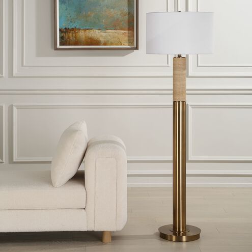 Knox 66 inch 150.00 watt Travertine and Antique Brass Floor Lamp Portable Light