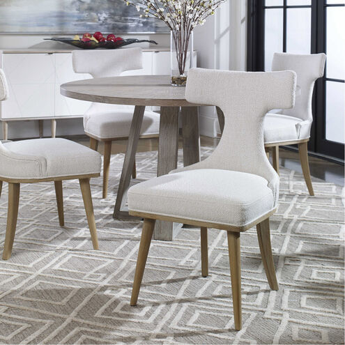 Klismos Textured Off-White Fabric and Natural Oak Accent Chairs, Set of 2