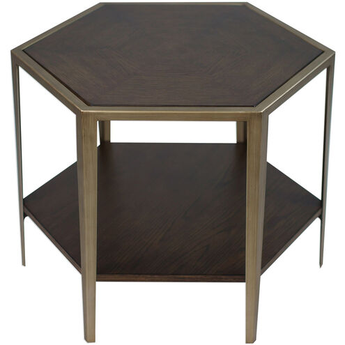 Alicia 24 X 19 inch Deep Walnut and Brushed Champagne Accent Table