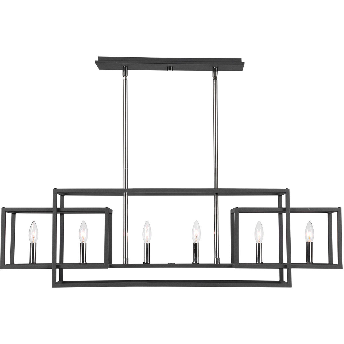Quadrangle 6 Light 44 inch Black and Polished Nickel Linear Chandelier Ceiling Light
