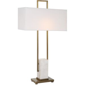 Column 35 inch 100.00 watt Plated Brass and White Marble Table Lamp Portable Light