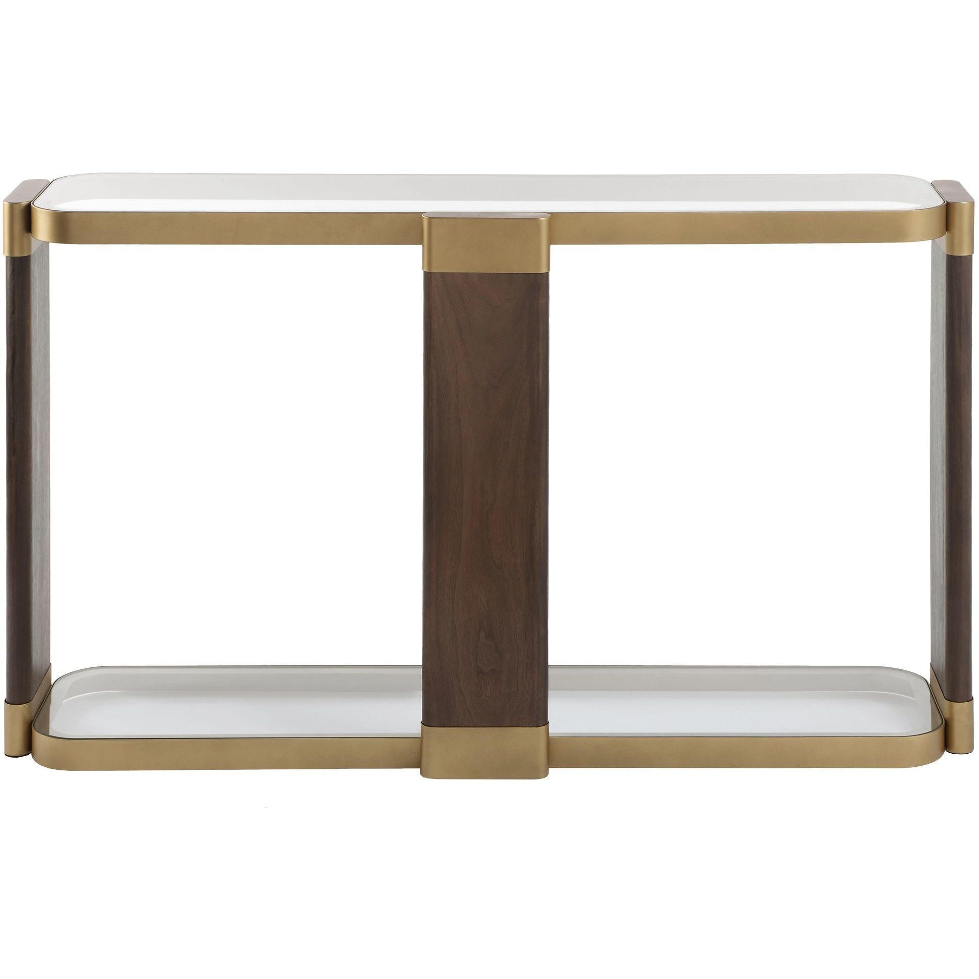 Ryles 55.25 inch Walnut Veneer and Gold Console Table