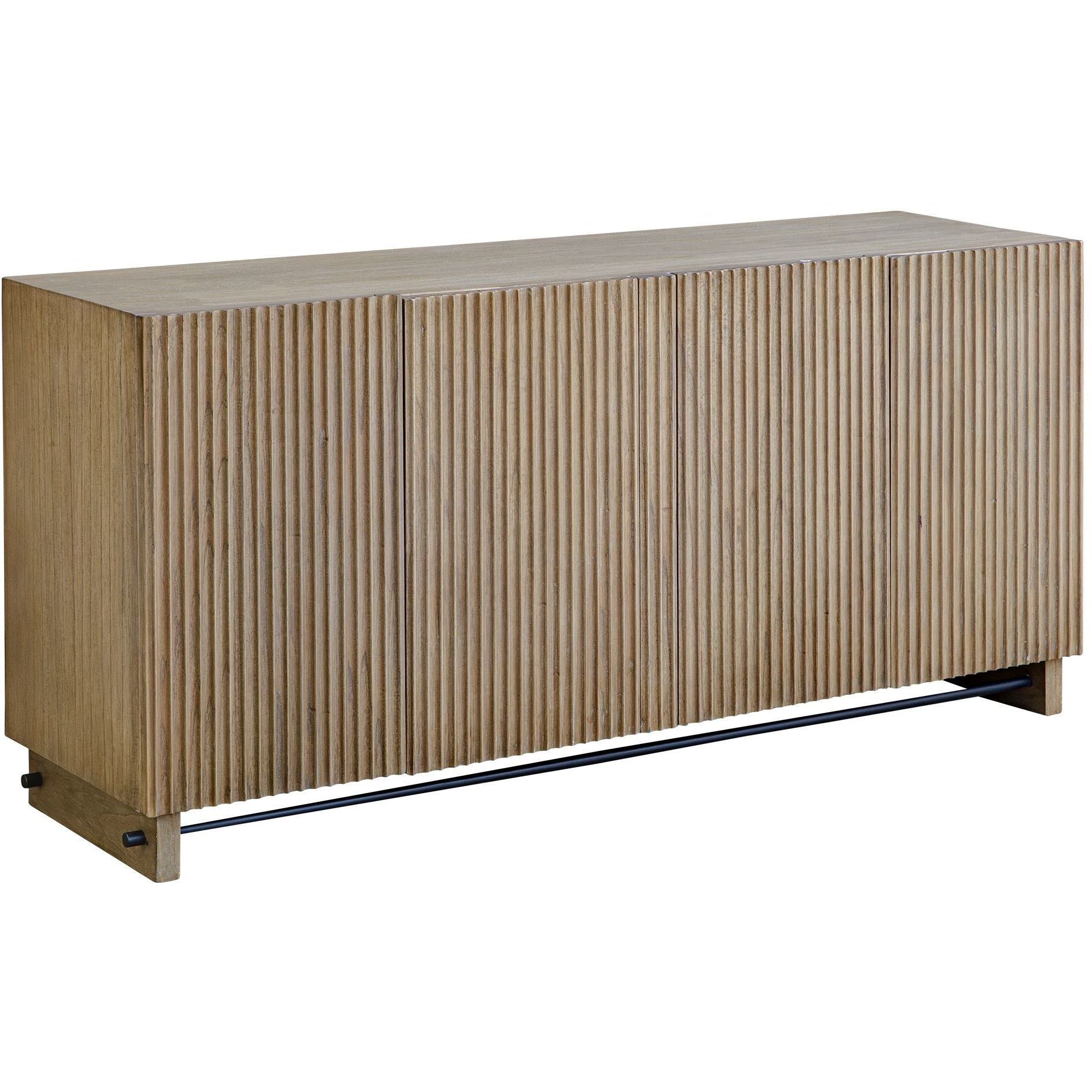 Kellem Black and Natural Wood 4 Door Cabinet