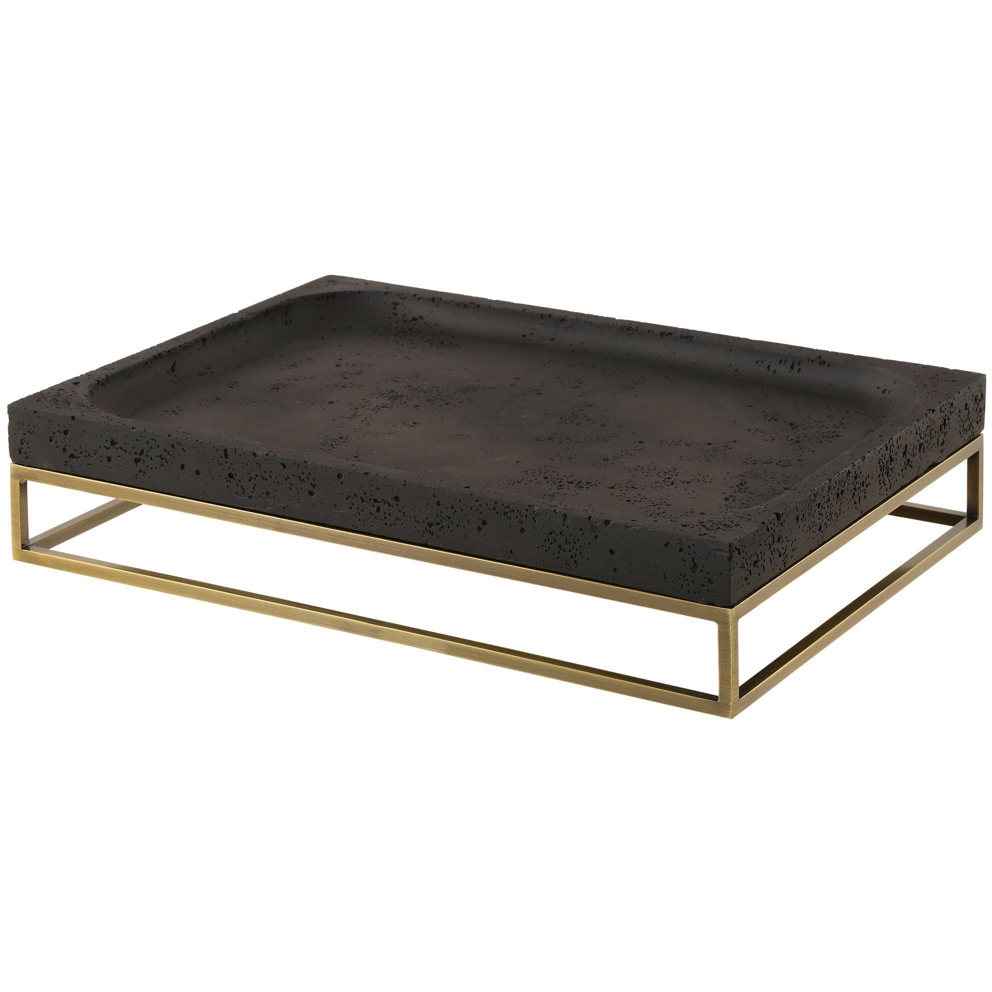 Shadowstone Black Stone and Antiqued Brass Tray