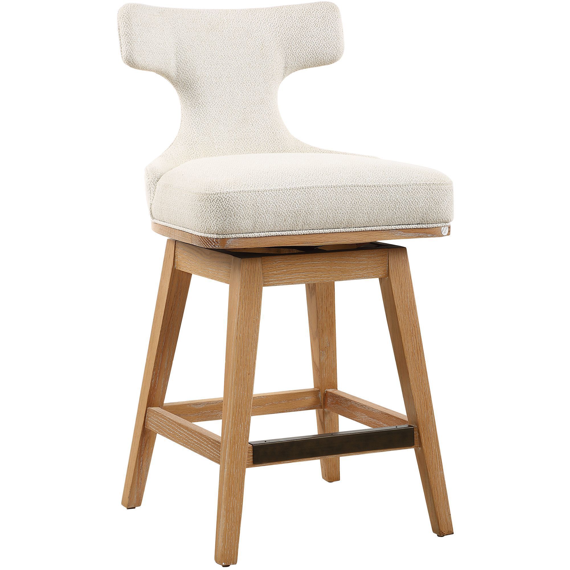 Klismos 38.25 inch Textured Off-white Fabric and Natural Oak Counter Stool