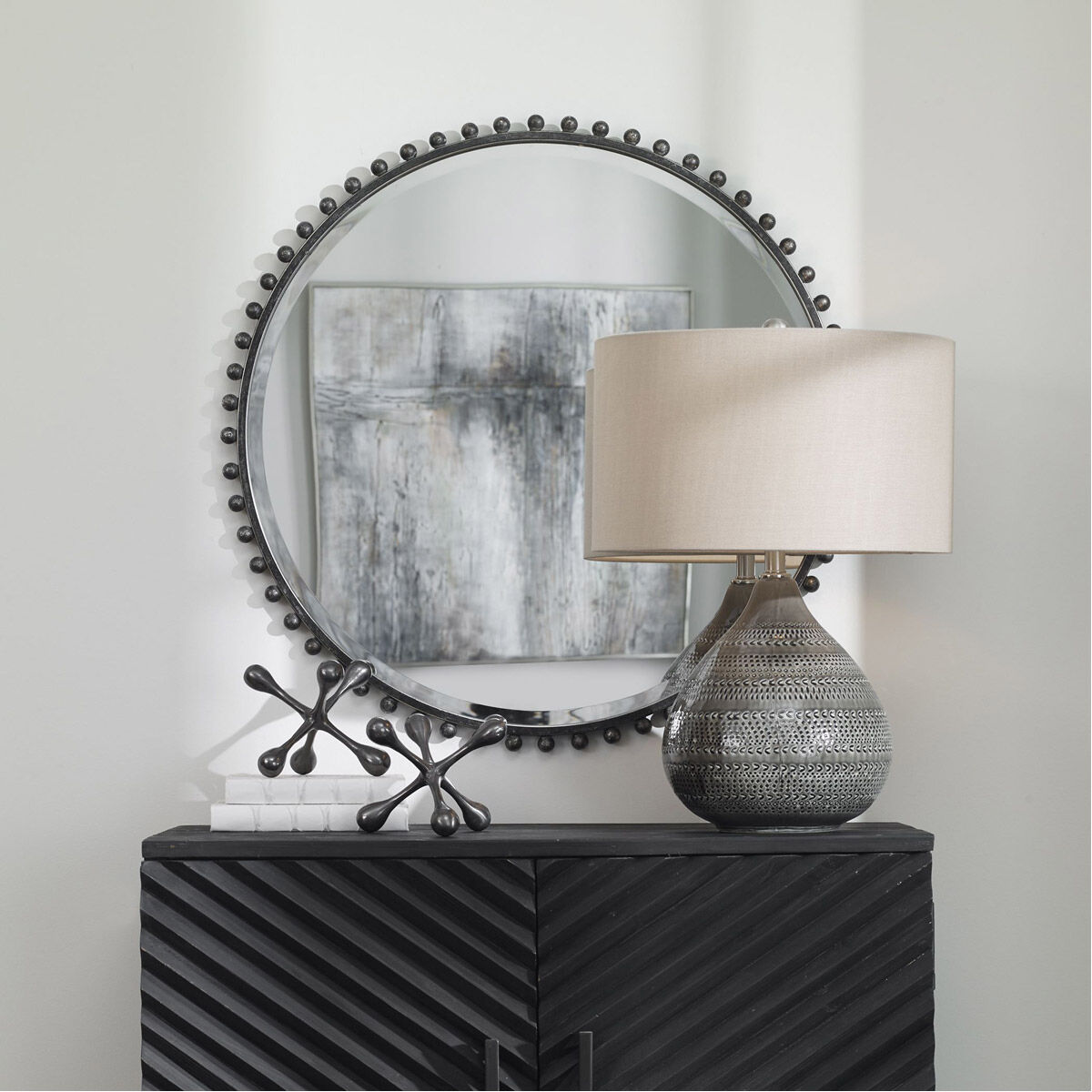 Taza 32 X 32 inch Distressed Black with Silver Highlights Wall Mirror