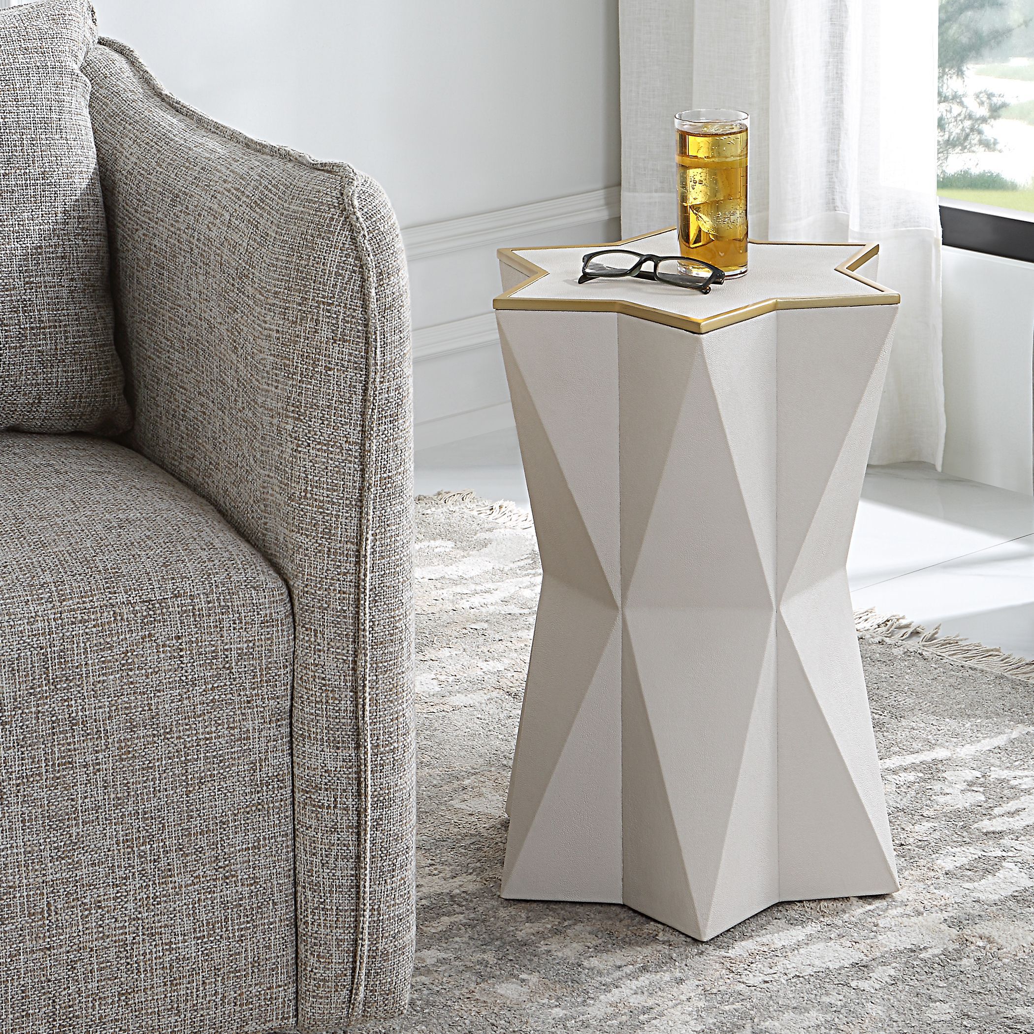Capella 22 X 16 inch White Faux Shagreen and Gold Leaf Accent Table