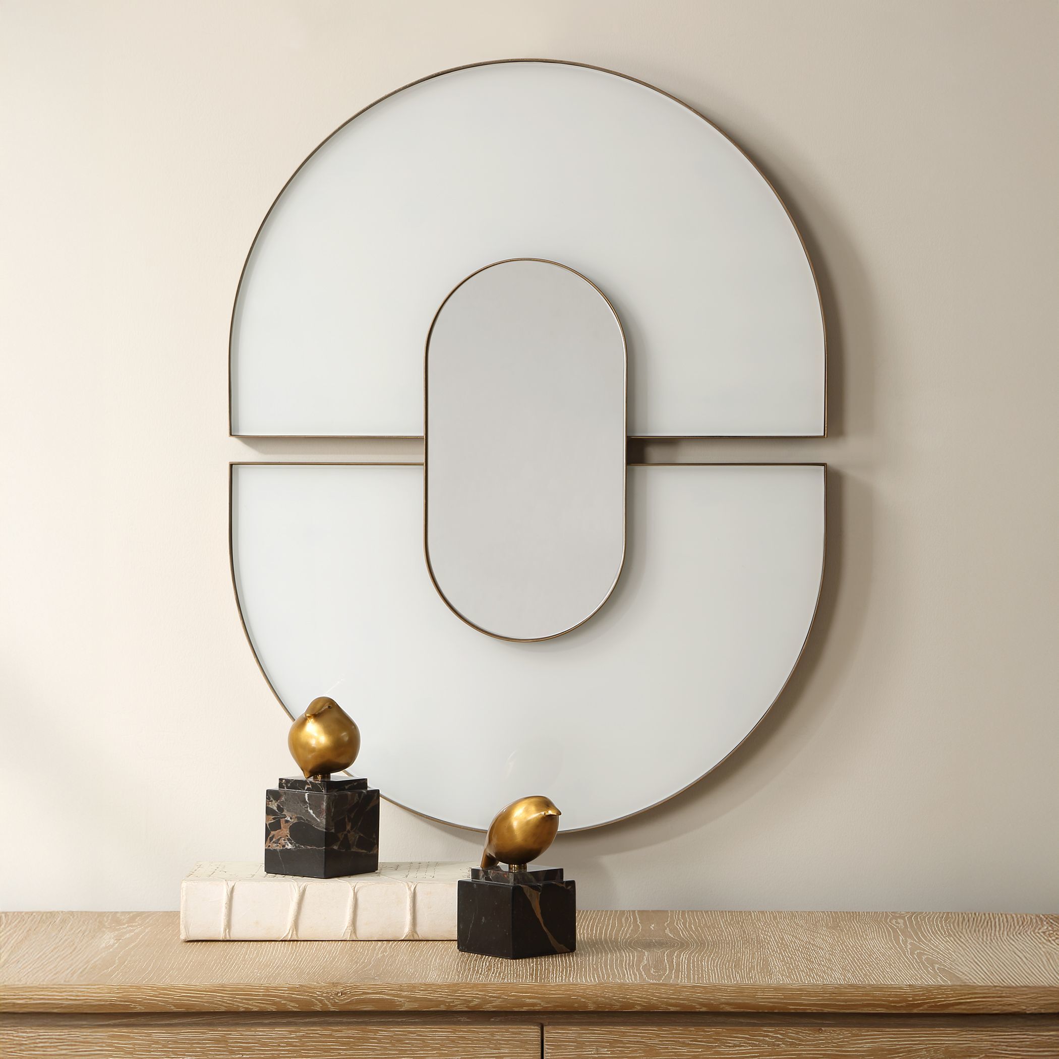 Encase 30.5 X 23.5 inch White Glass and Antique Gold Mirror