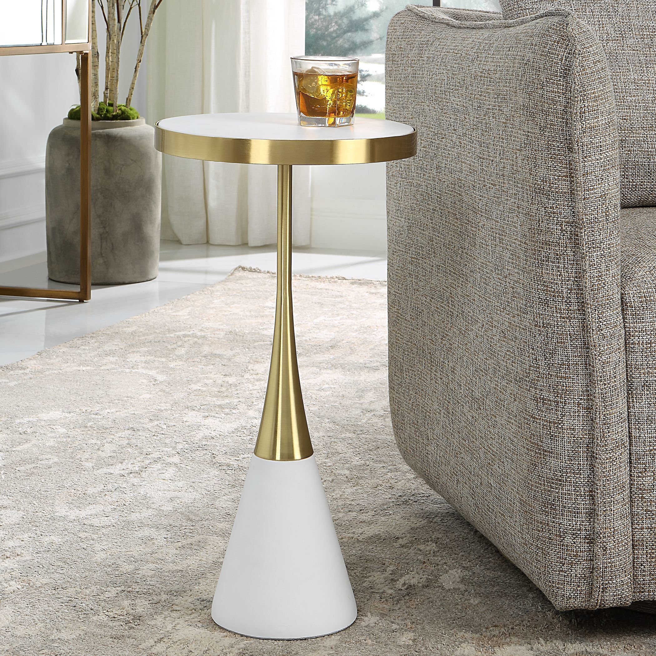 Apex 24 X 13 inch Matte White and Brushed Brass Accent Table