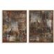 Molten Patina Earth Tones and Light Oak Framed Canvases, Set of 2