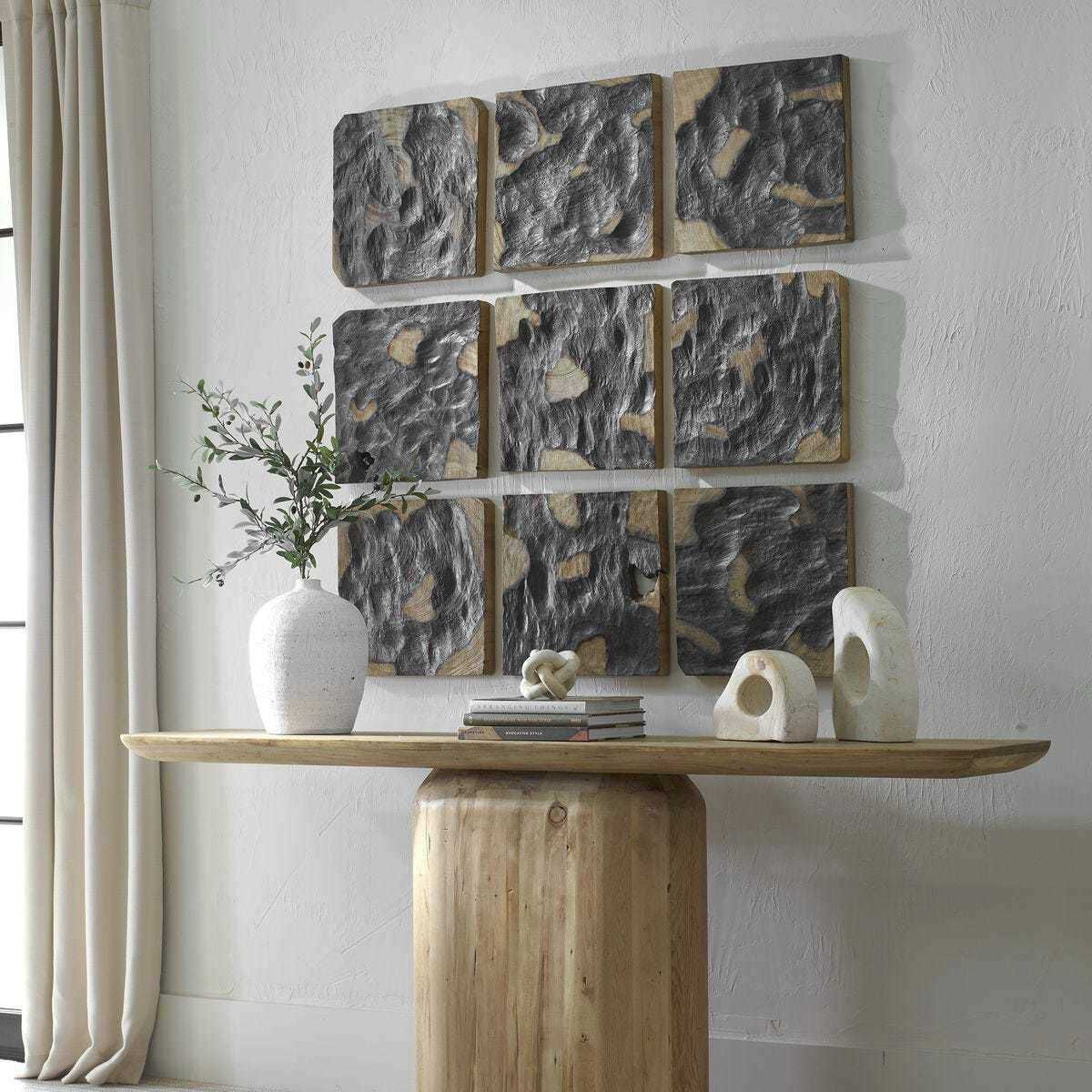 Ignite Black and Natural  Wooden Wall Decor, Set of 9