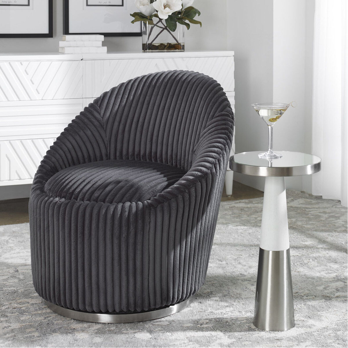 Fortier 22 X 12 inch White and Brushed Nickel Accent Table