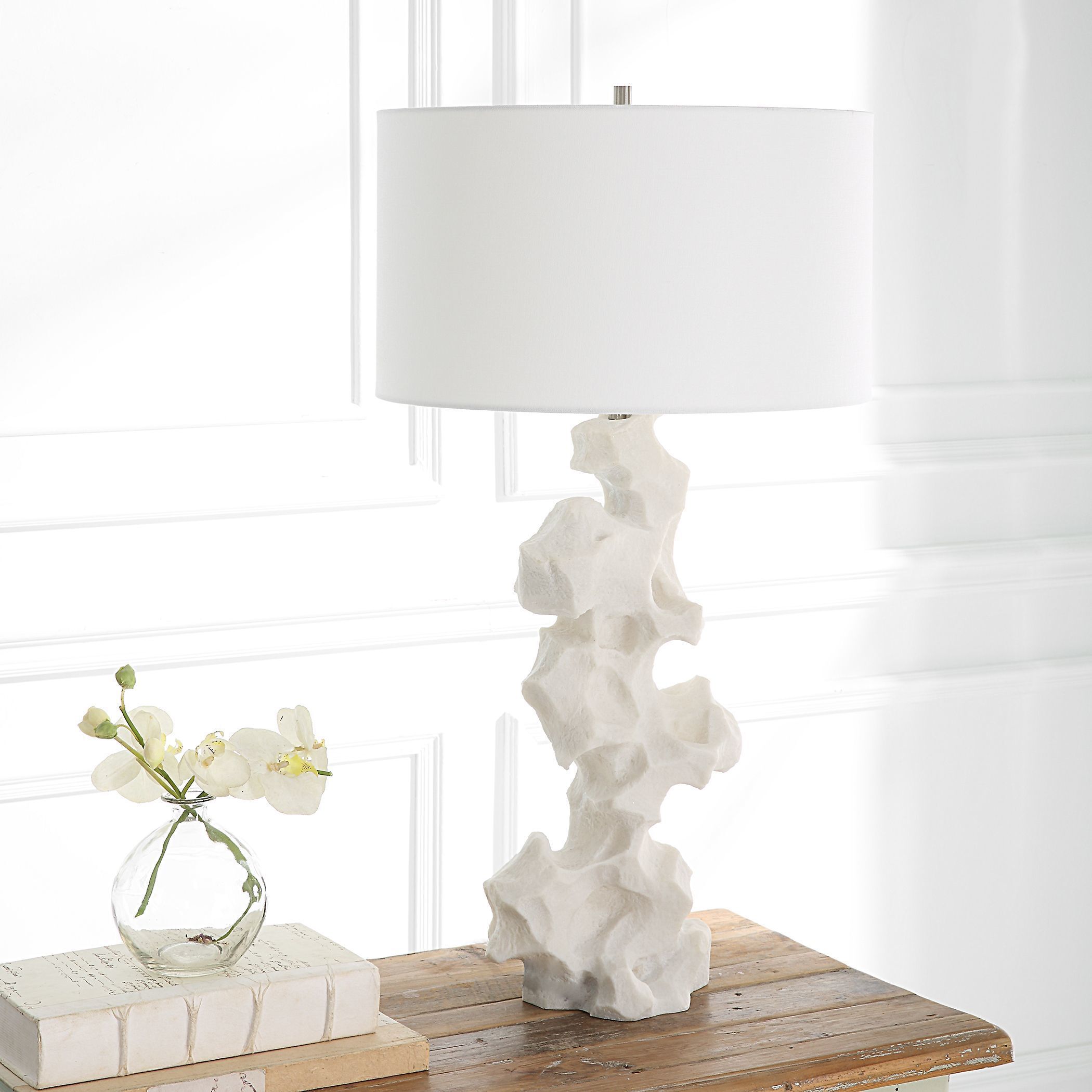 Remnant 32 inch 150 watt White Stone Table Lamp Portable Light