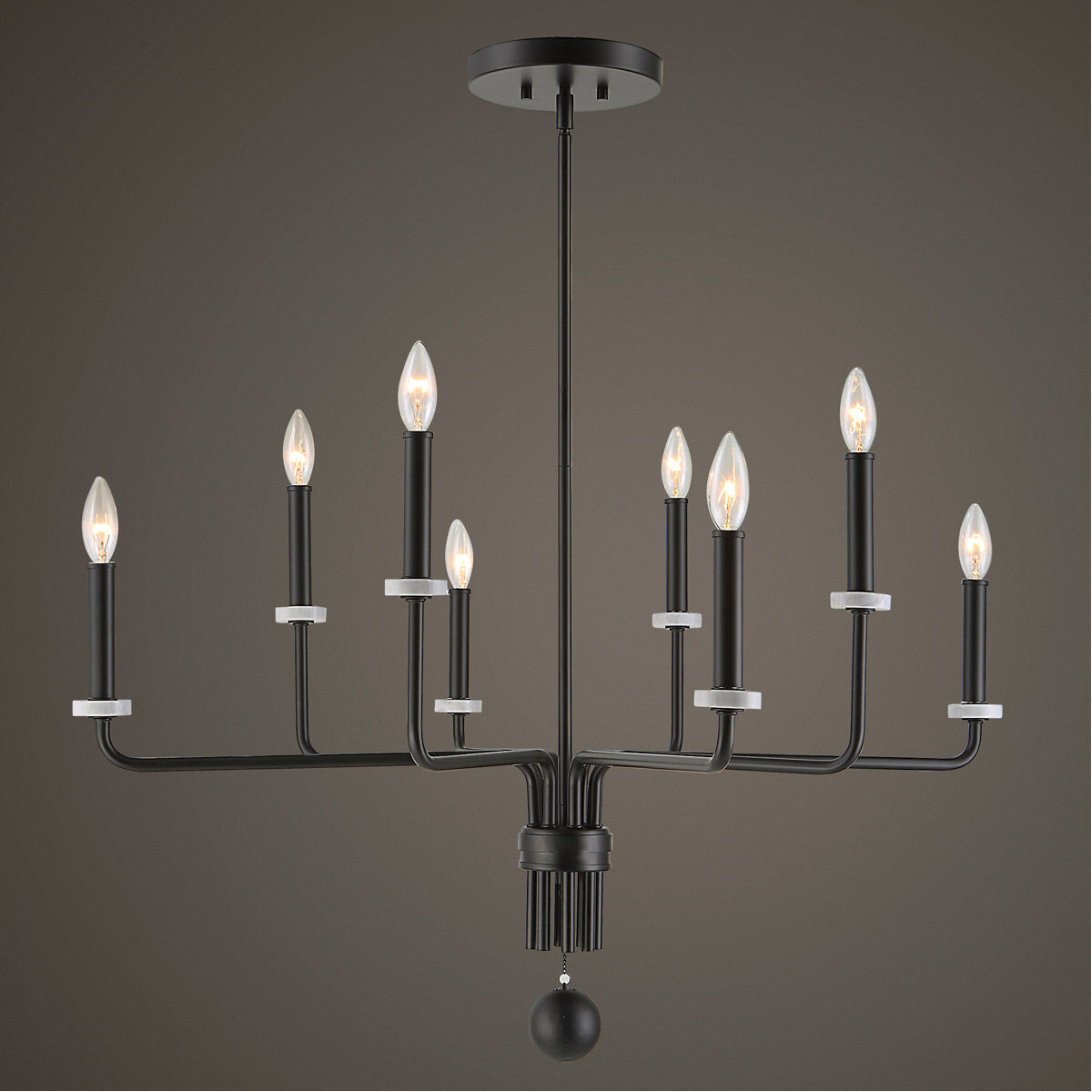 Ebony 8 Light 34 inch Matte Black and White Marble Chandelier Ceiling Light
