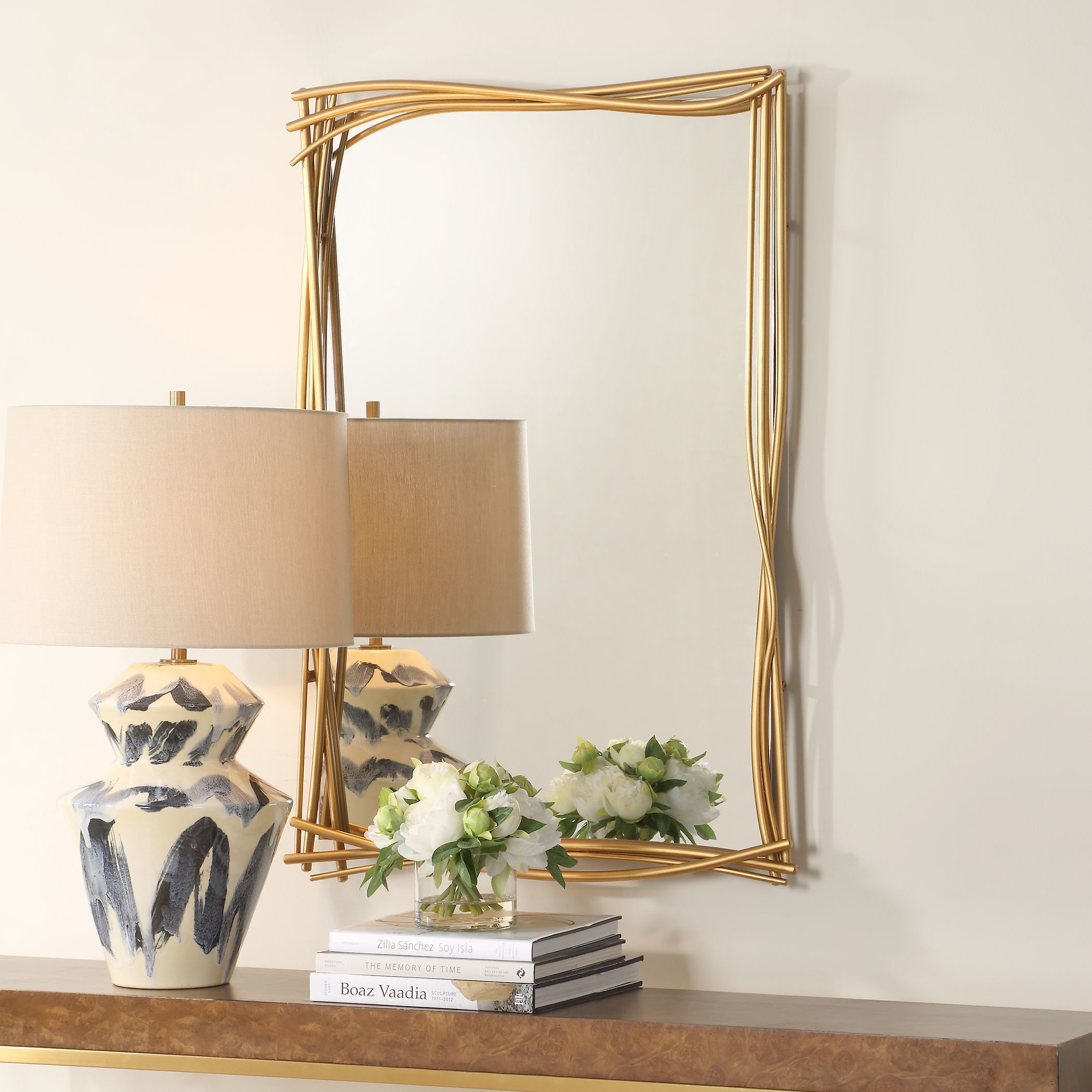 Curved 39 X 26.5 inch Antiqued Gold Leaf Mirror