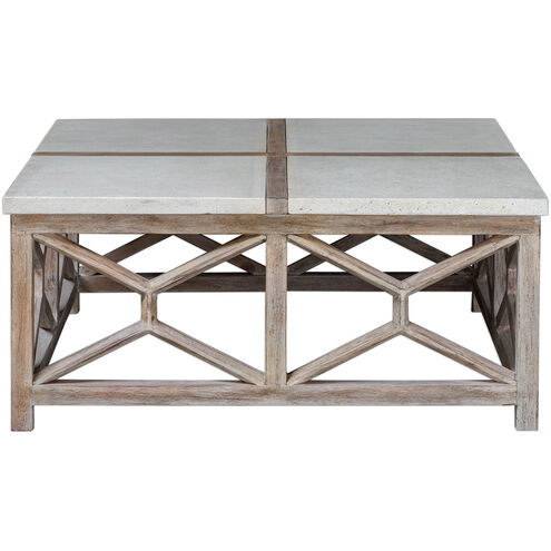 Catali 40 X 18 inch Natural Ivory Limestone and Oatmeal Washed Wood Coffee Table