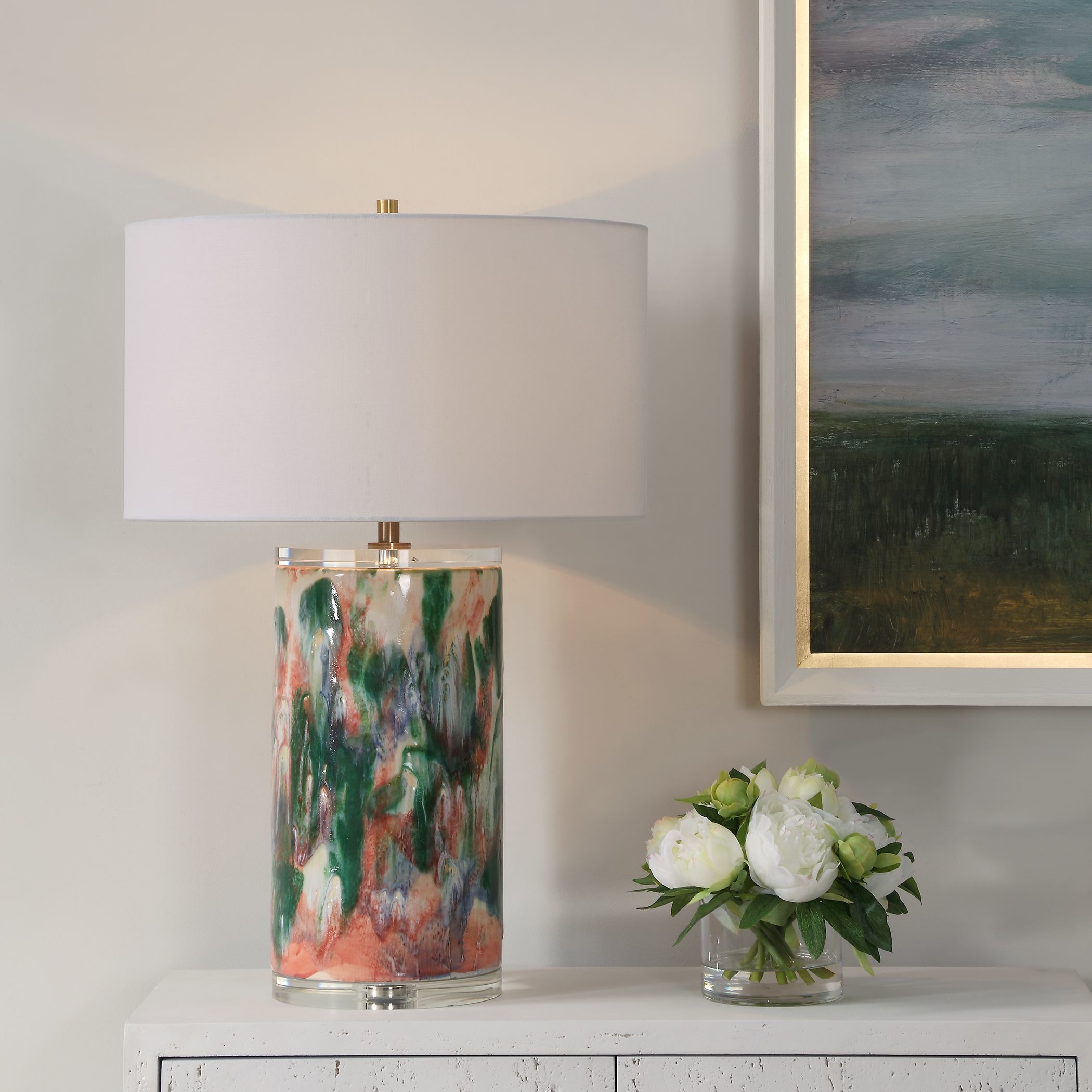 Verdant 27.75 inch 150.00 watt Multi-Colored with Brass and Crystal Table Lamp Portable Light