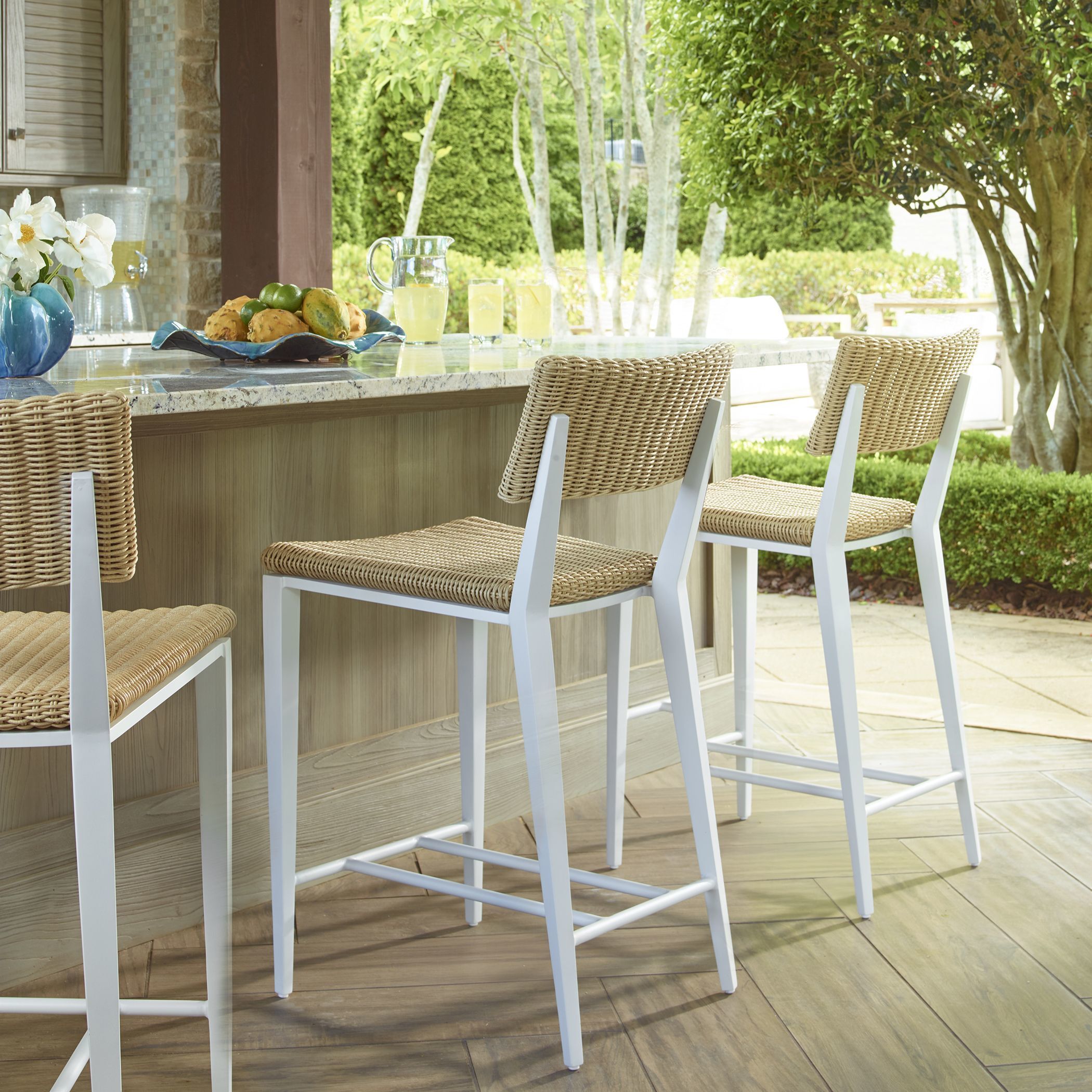 Calbas 38.1 inch White and Honey Outdoor Counter Stool