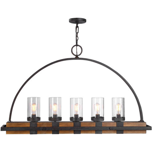 Atwood 5 Light 51 inch Real Wood and Weathered Bronze Linear Pendant Ceiling Light