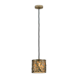 Naturals 1 Light 8 inch Silver Leaf Mini Metal Hanging Shade Ceiling Light
