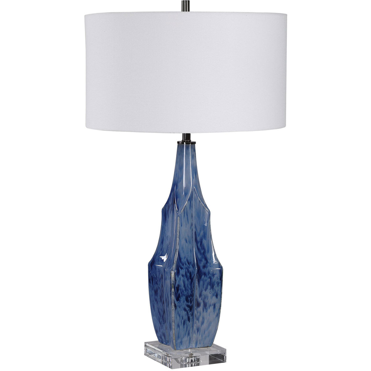 Everard 31 inch 150.00 watt Indigo Blue with Polished Nickel and Crystal Table lamp Portable Light