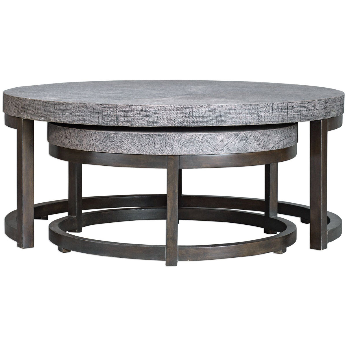 Aiyara 43 X 18 inch Mushroom Gray Burlap and Hand Rubbed Black Coffee Nesting Tables, Set of 2