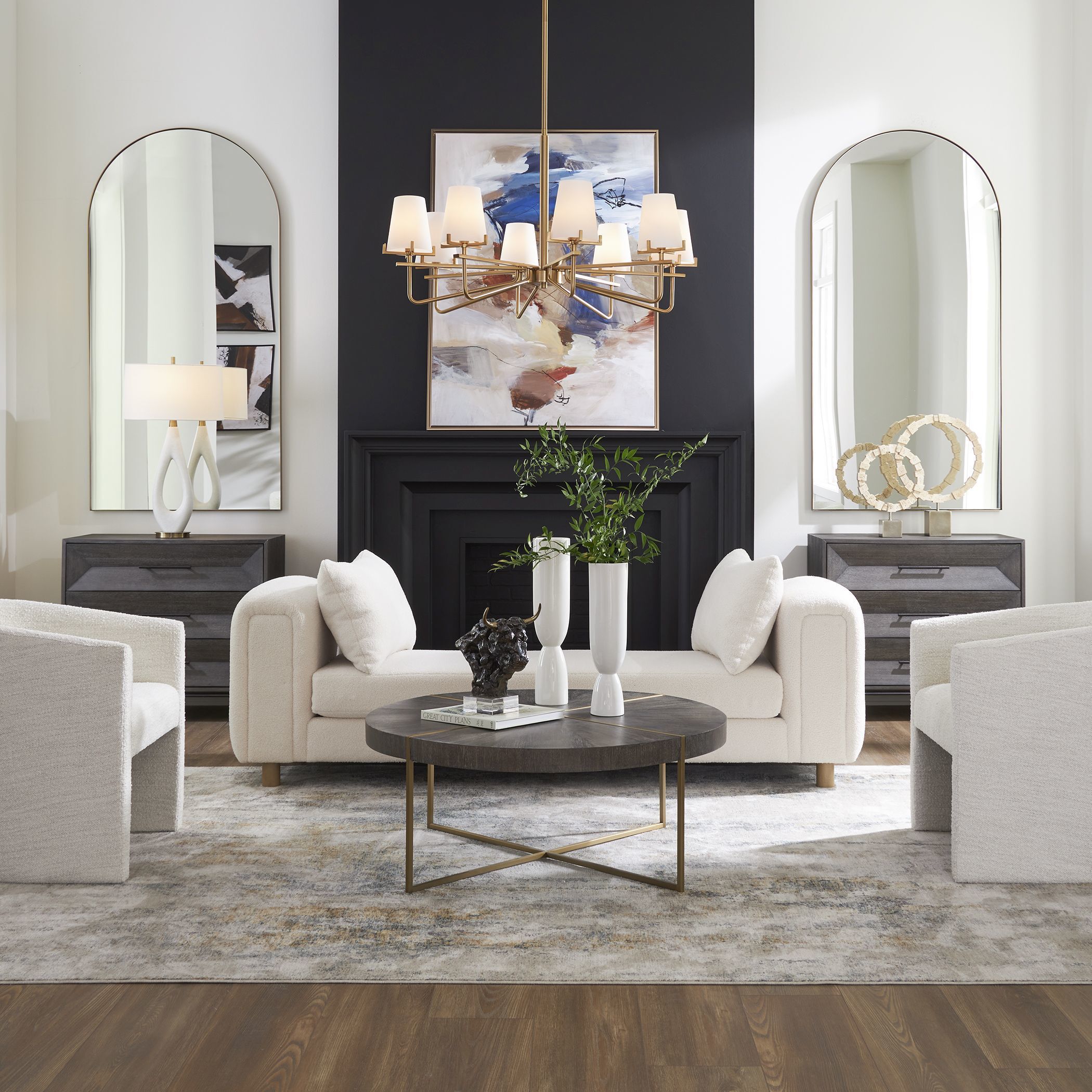 Repose Soft Ivory Faux Sheepskin and Light Oak Oversized Bench